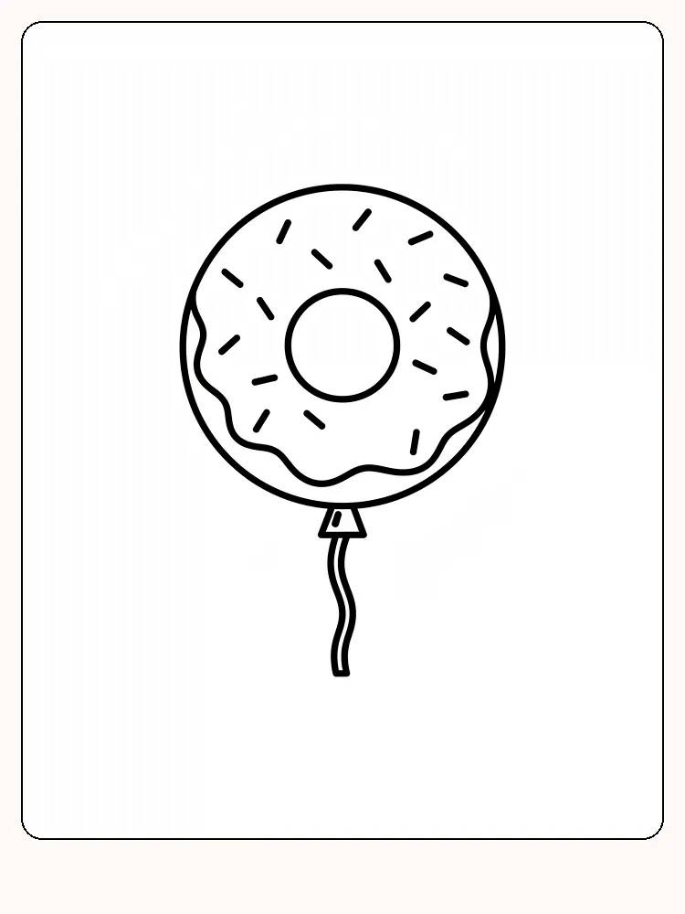 Tegning til farvelægning af en ballon formet som en donut med glasur og krymmel