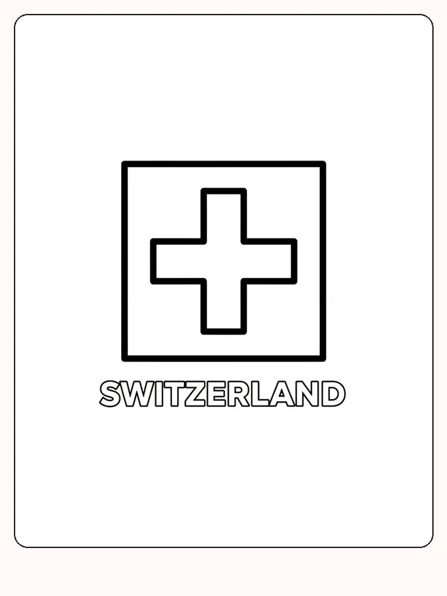 Schweizer Flagge mit einem weißen Kreuz auf rotem Hintergrund, bereit zum Ausmalen.