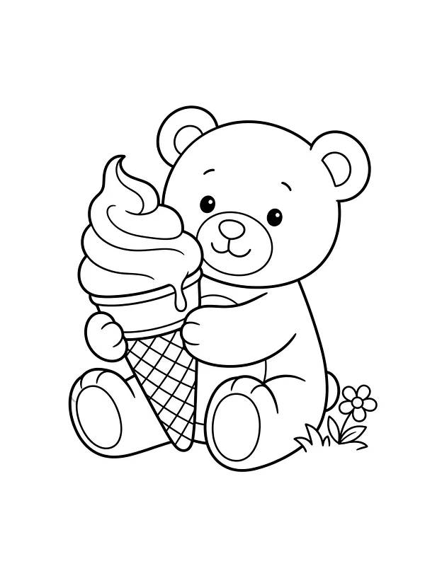 Un ours qui mange une glace à l'italienne dans un cornet