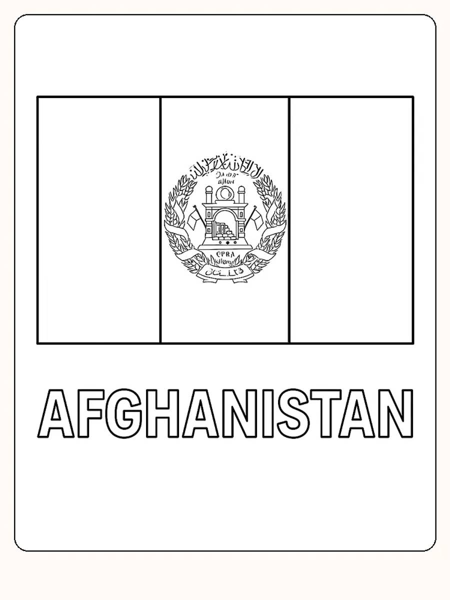 Afghanistans Flagge mit Emblem, bereit zum Ausmalen