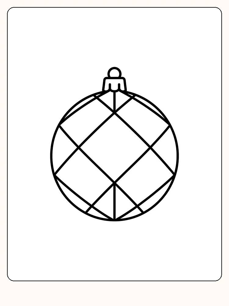 Fargeleggingstegning av en julekule med geometrisk mønster, klar for utskrift