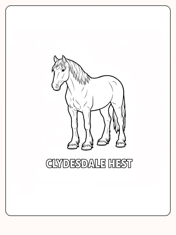 Fargeleggingsbilde av en stående Clydesdale hest klar til utskrift og maling