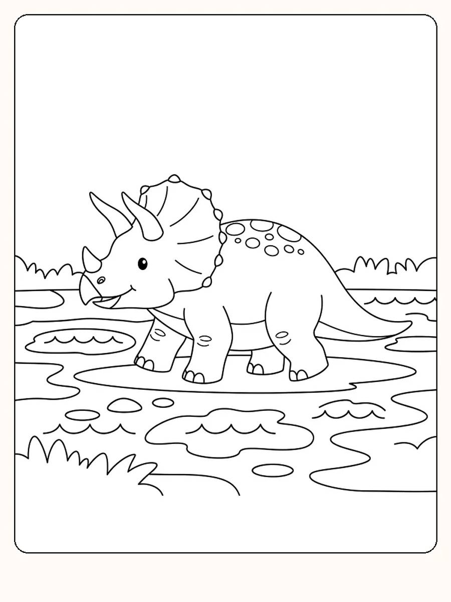 Fargeleggingsbildet viser en triceratops dinosaur klar til å fargelegges