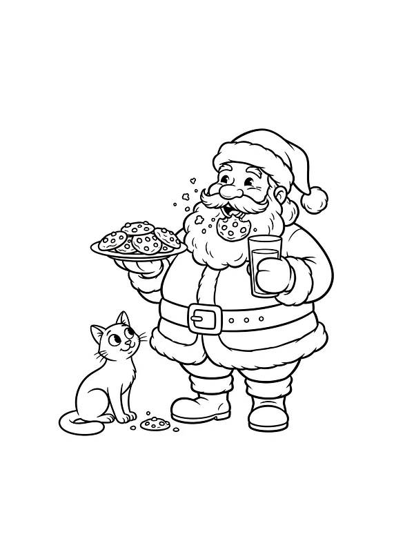 Julemanden spiser kager sammen med en kat