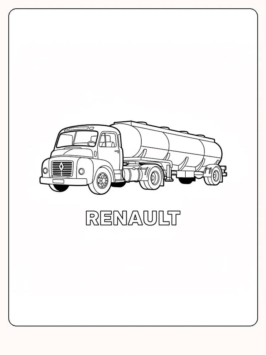 Fargeleggingstegning av en Renault tankbil, klar for utskrift