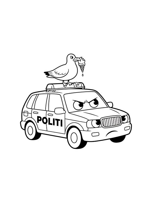 Måke sitter på politibil