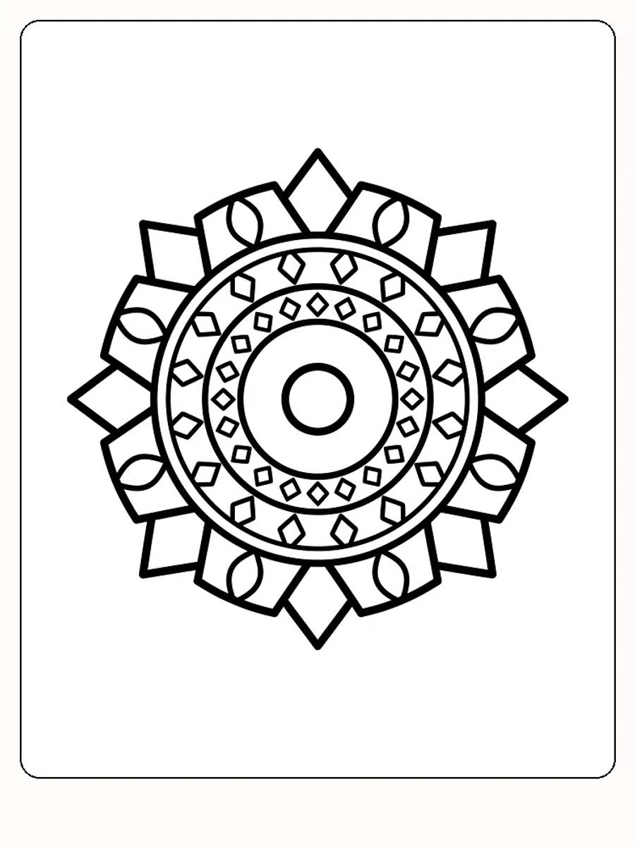 Detaljert mandala for fargelegging med blomster og geometriske mønstre