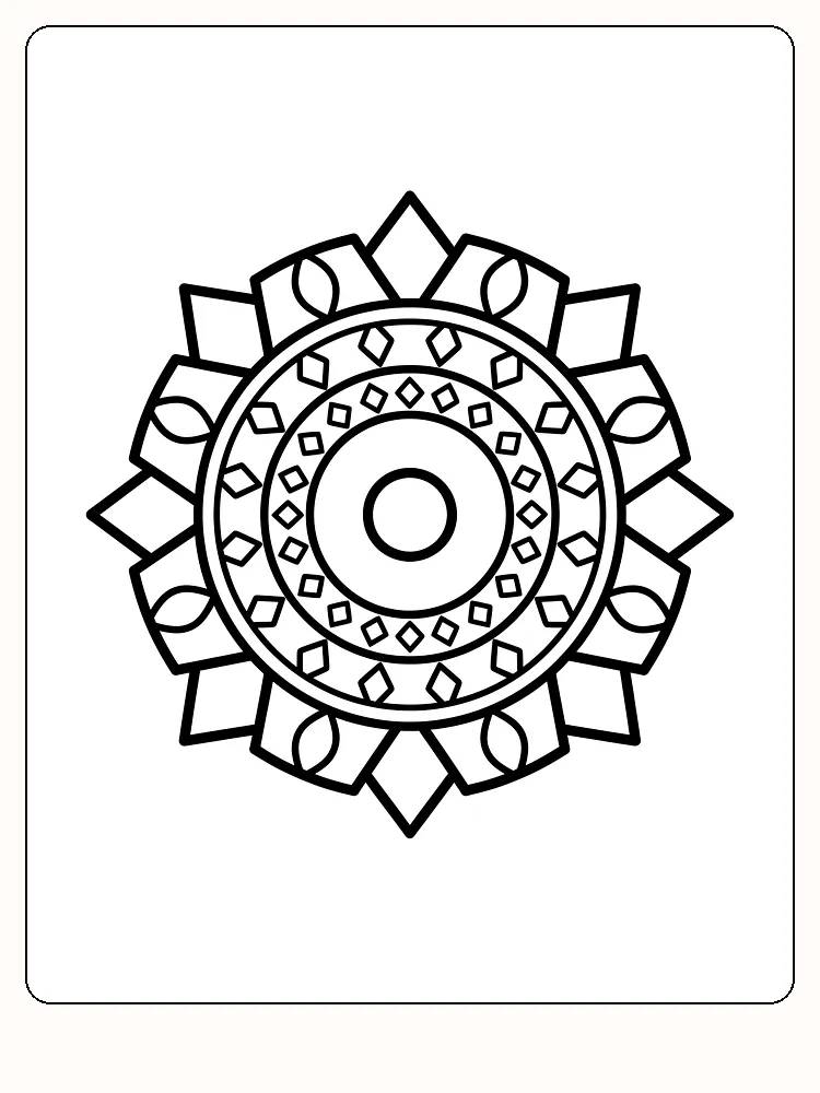 Detaljert mandala for fargelegging med blomster og geometriske mønstre