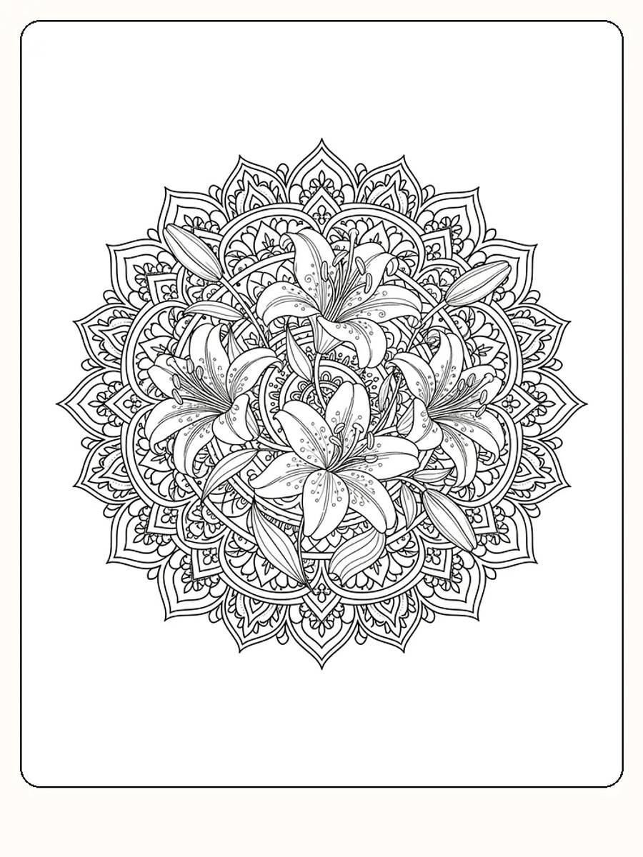 Intrikates Mandala mit Blumen zum Ausdrucken und Ausmalen