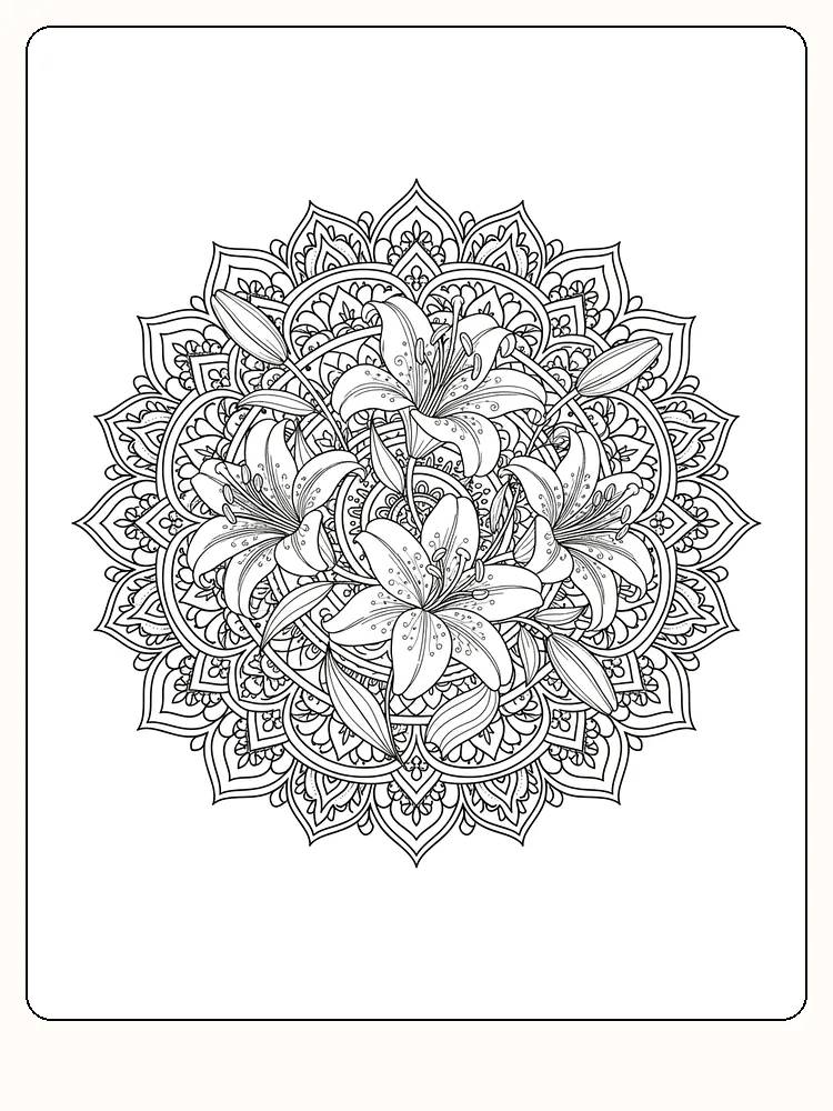 Intrikates Mandala mit Blumen zum Ausdrucken und Ausmalen