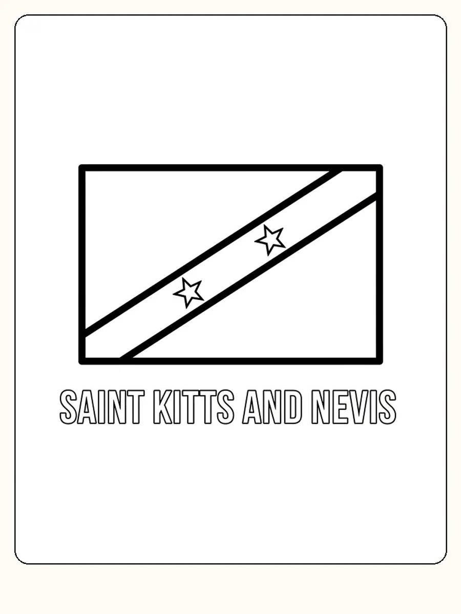 Flagge von Saint Kitts und Nevis mit zwei Sternen auf schräger Linie, bereit zum Ausmalen