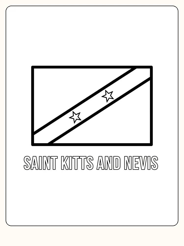 Flagge von Saint Kitts und Nevis mit zwei Sternen auf schräger Linie, bereit zum Ausmalen