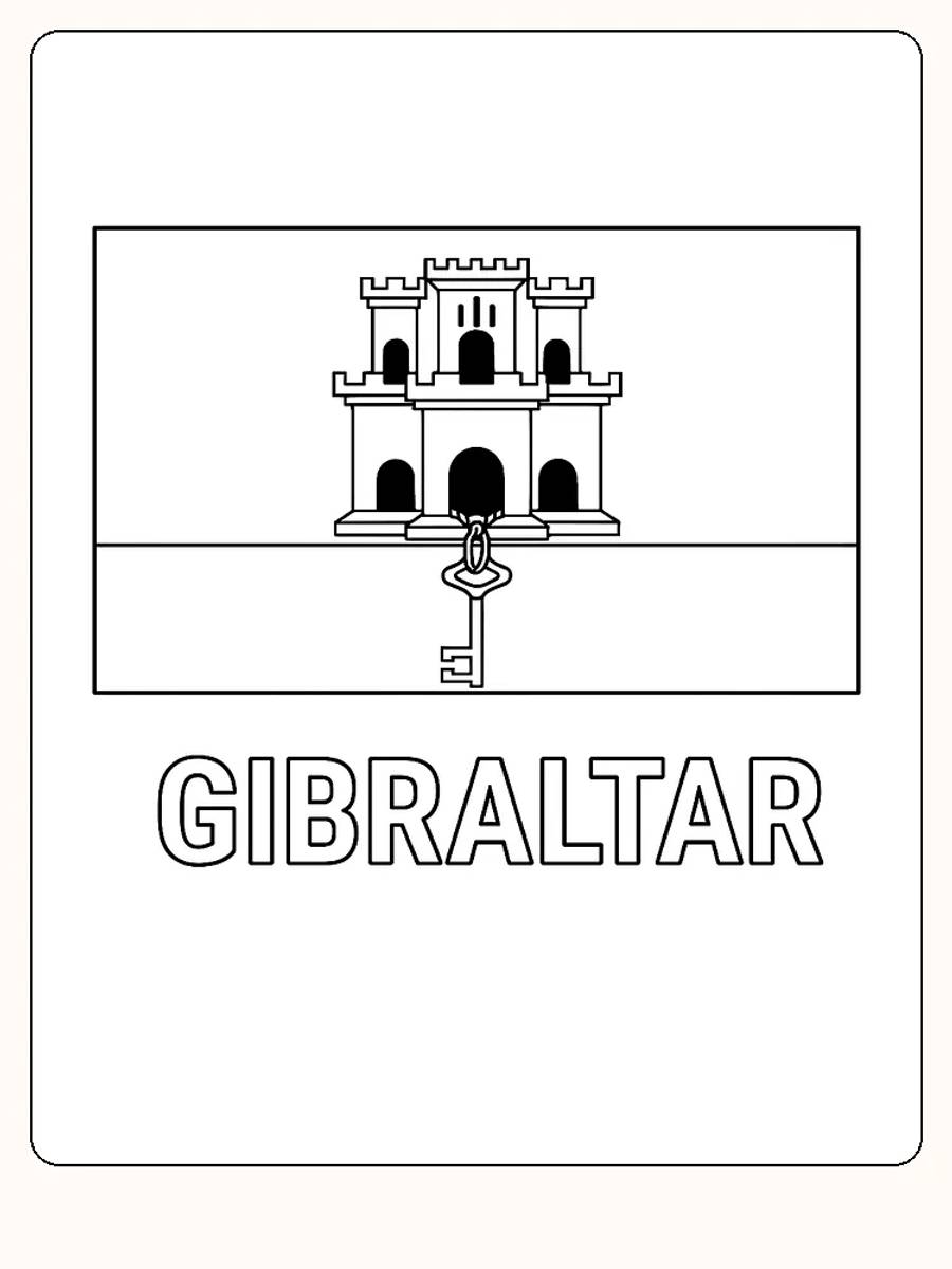 Gibraltars Flagge mit Burg und Schlüssel, bereit zum Ausmalen