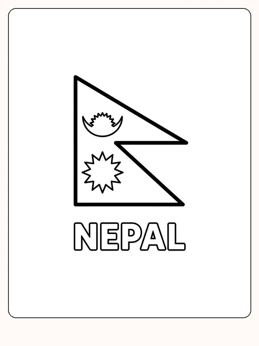 Nepal-Flagge mit einzigartiger Dreiecksform, bereit zum Ausmalen