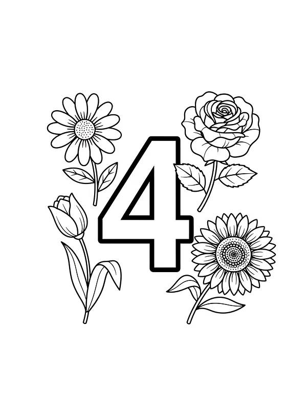 German translation: Zahl 4 umgeben von Blumen, Unterkategorie