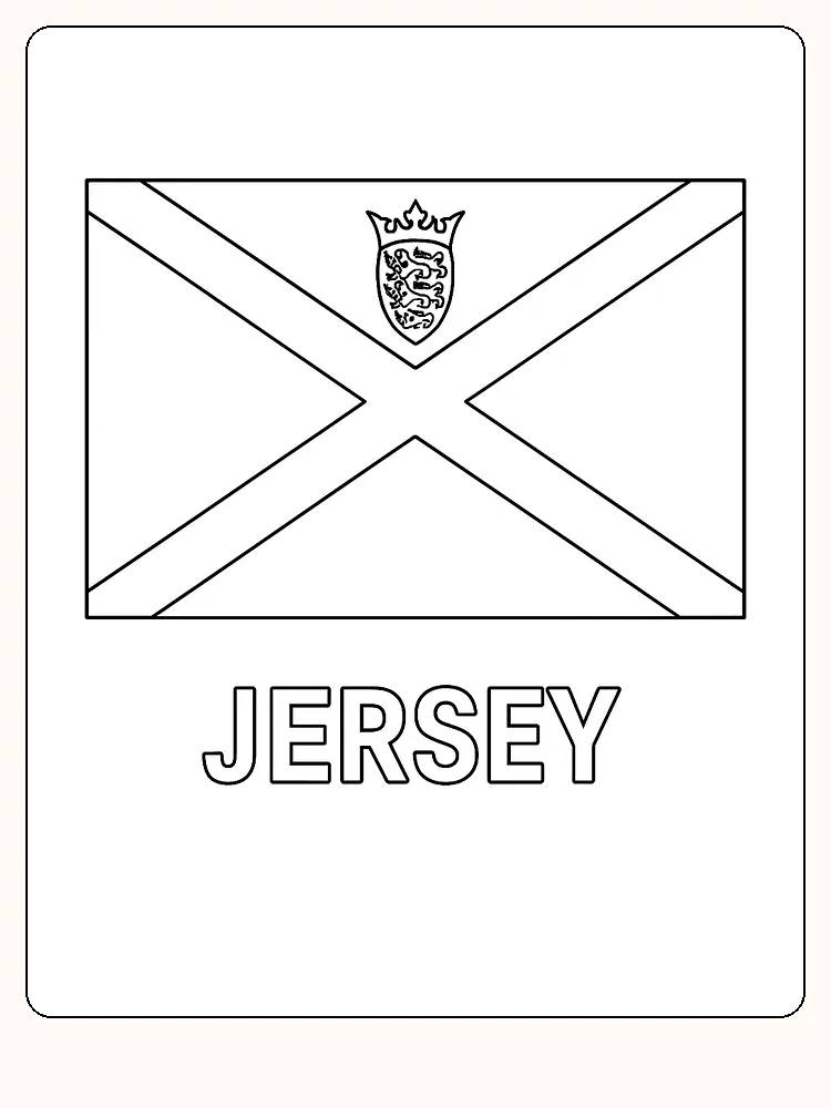 Jersey-Flagge mit rotem diagonalen Kreuzdesign und Wappen, bereit zum Ausmalen