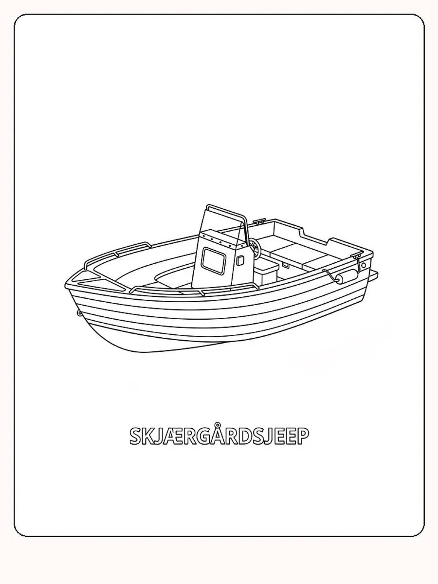 Ausmalbild eines Schärenjeeps, detailliertes Boot zum Ausdrucken