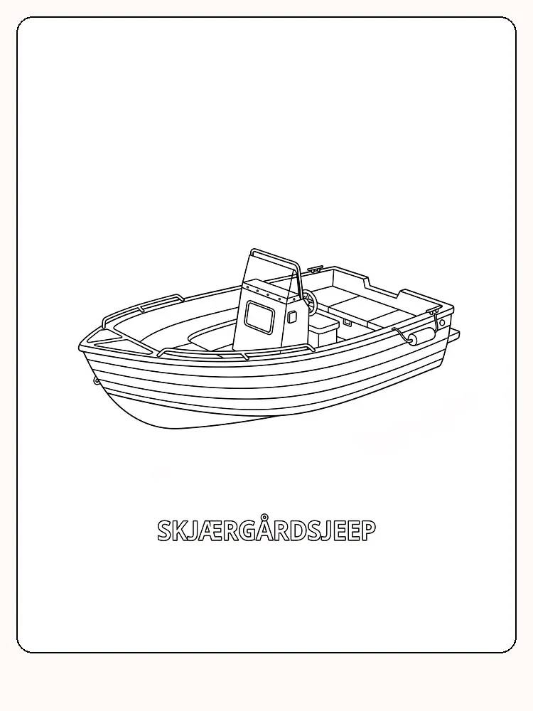 Ausmalbild eines Schärenjeeps, detailliertes Boot zum Ausdrucken