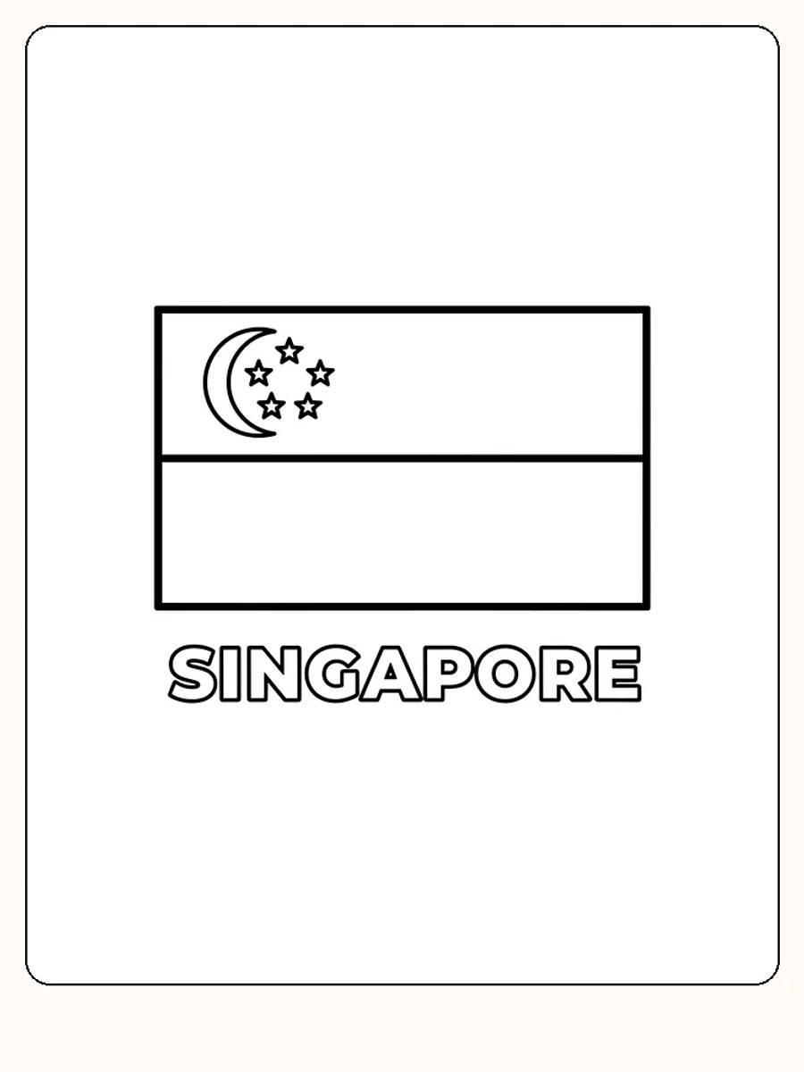 Singapur-Flagge mit Halbmond und Sternen, bereit zum Ausmalen