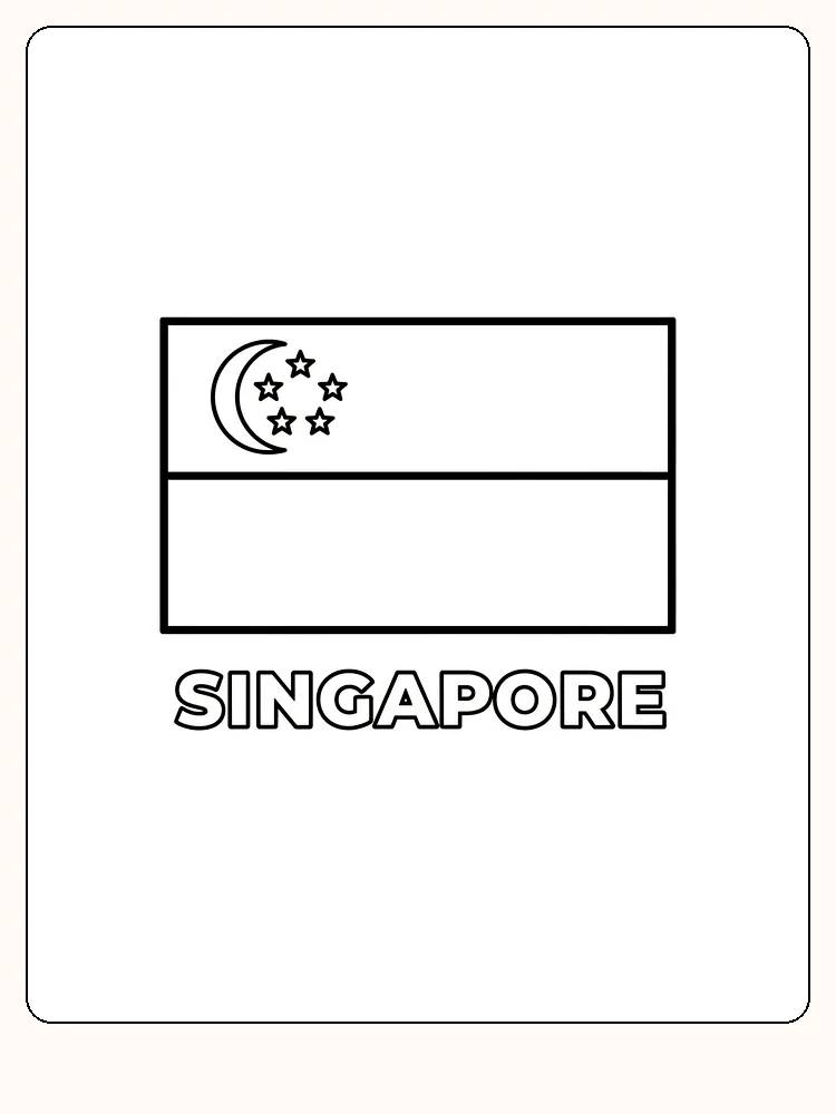 Singapur-Flagge mit Halbmond und Sternen, bereit zum Ausmalen