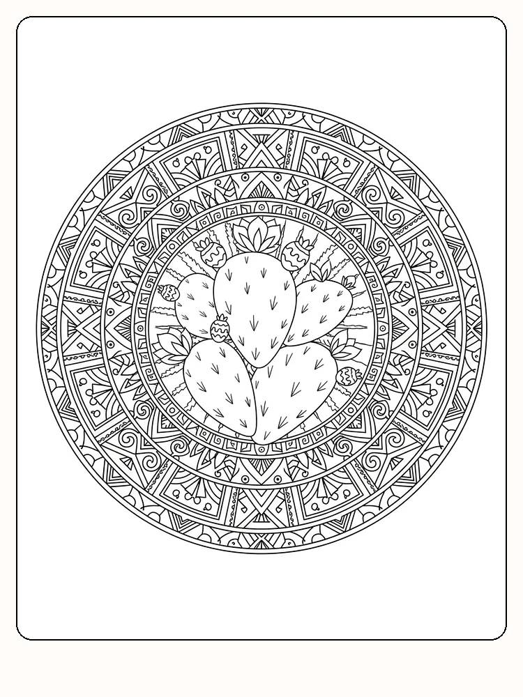 Detaillierte Mandala mit Kaktusmotiv zum Ausdrucken und Ausmalen
