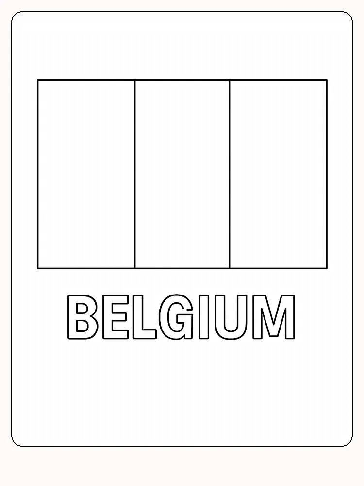 Belgische Flagge mit schwarzen, gelben und roten vertikalen Streifen, bereit zum Ausmalen.