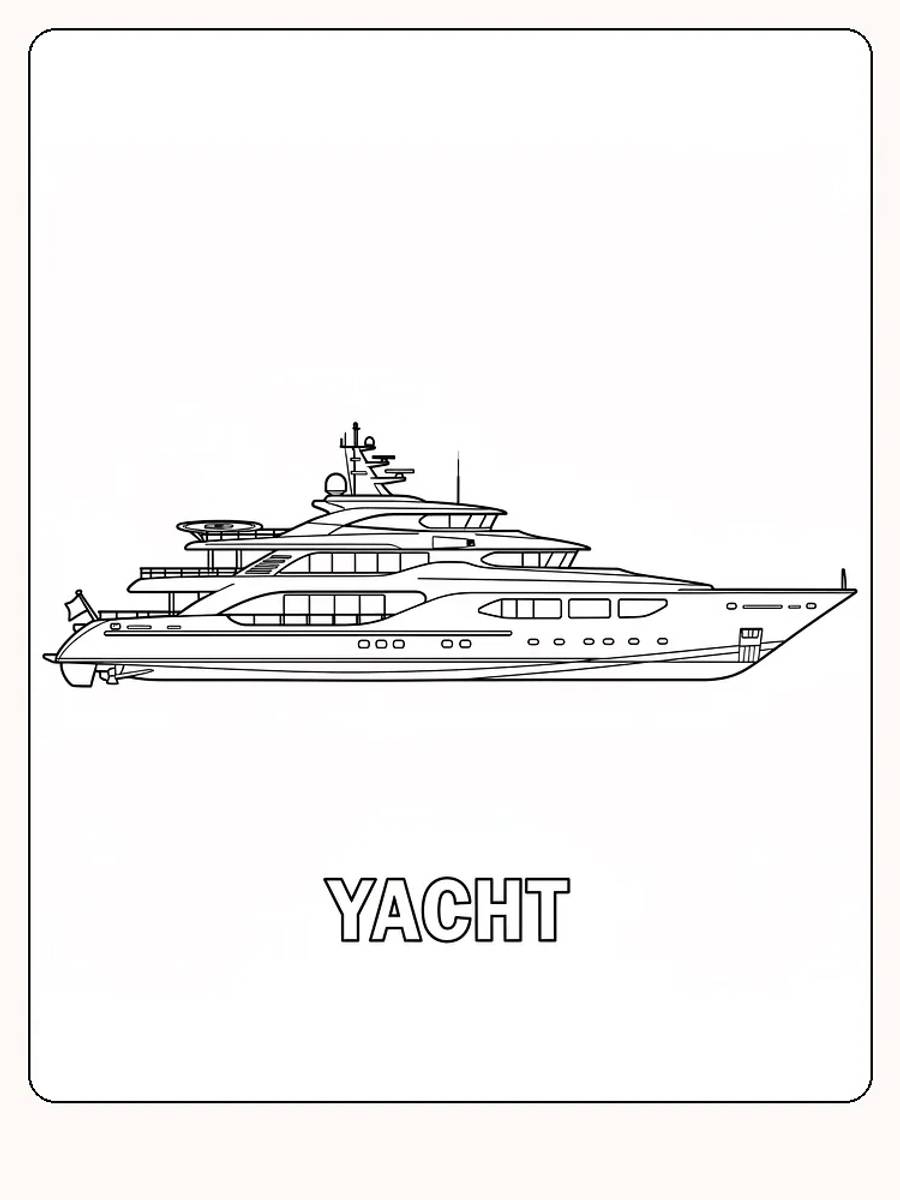 Ausmalbild eines detaillierten Yachts, bereit zum Ausmalen