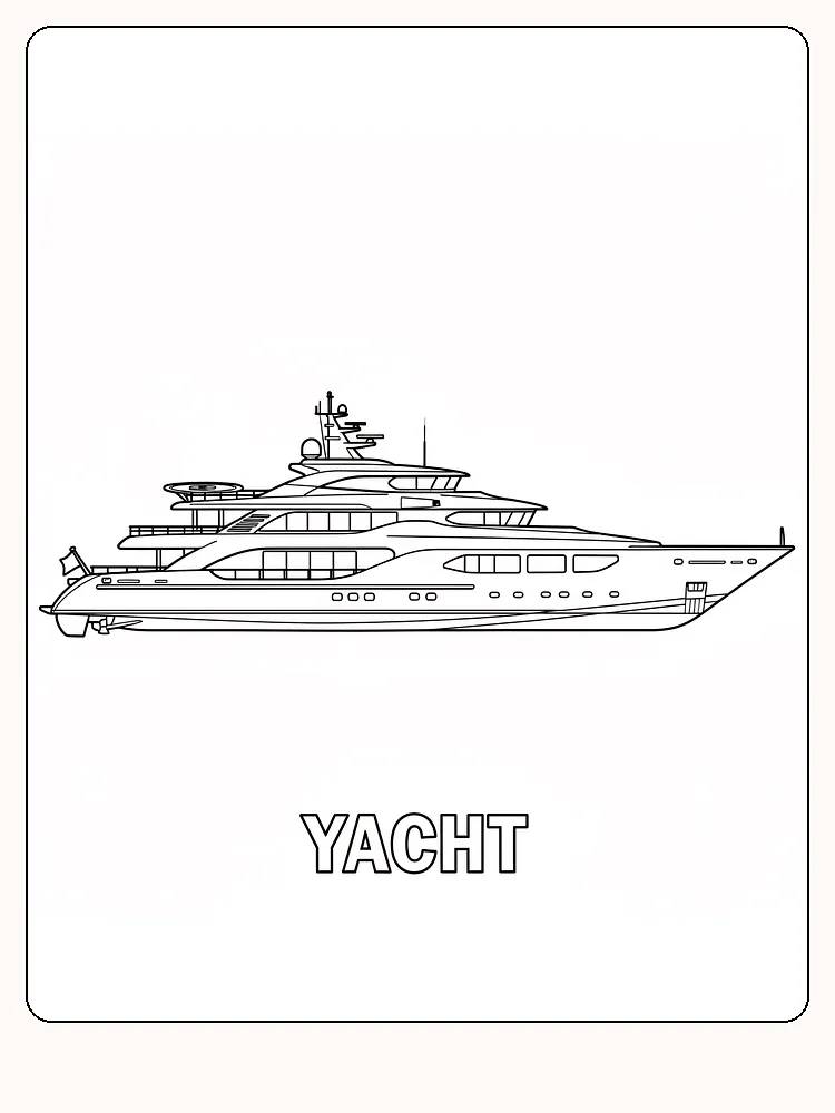 Ausmalbild eines detaillierten Yachts, bereit zum Ausmalen