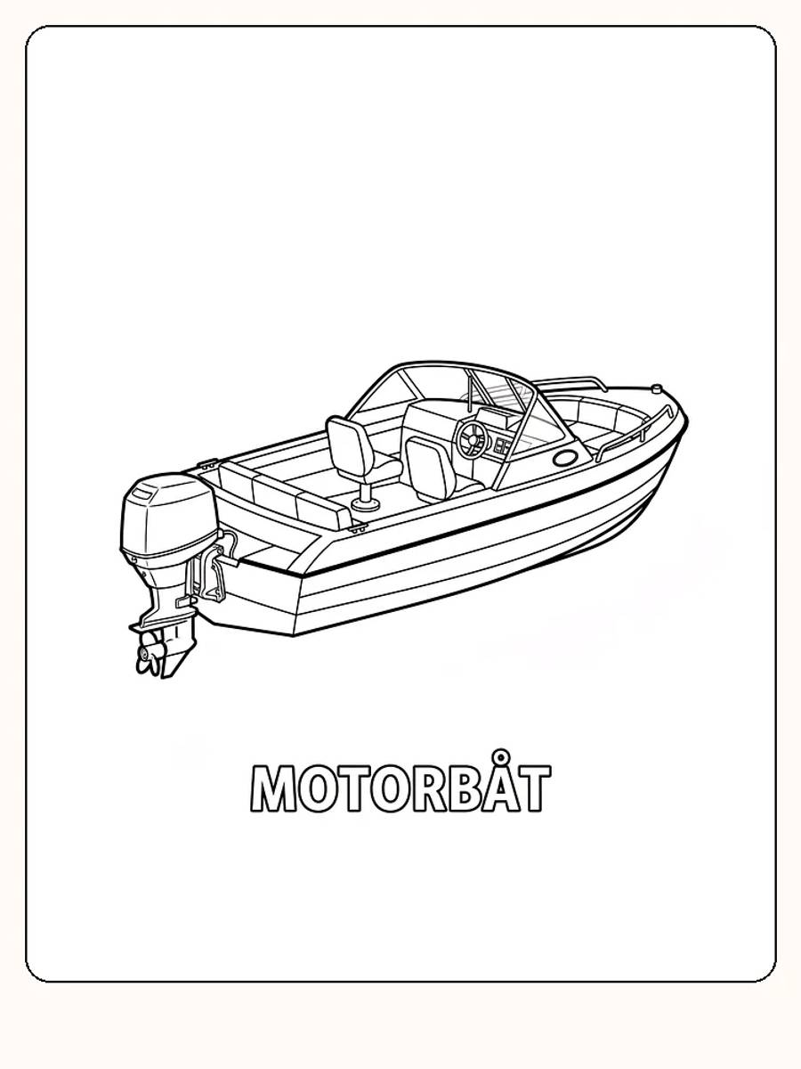 Detaljerad målarbild av motorbåt för måla, doppa tån i vattnet med färger.