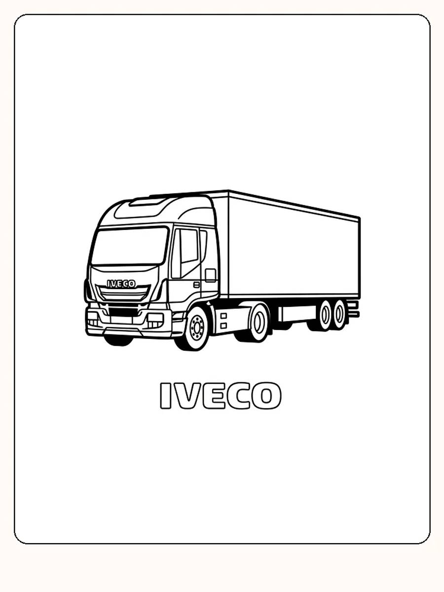 Fargeleggingsbilde av en Iveco lastebil, klar for utskrift og fargelegging