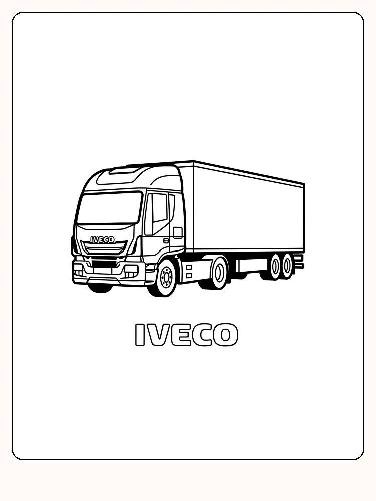Fargeleggingsbilde av en Iveco lastebil, klar for utskrift og fargelegging