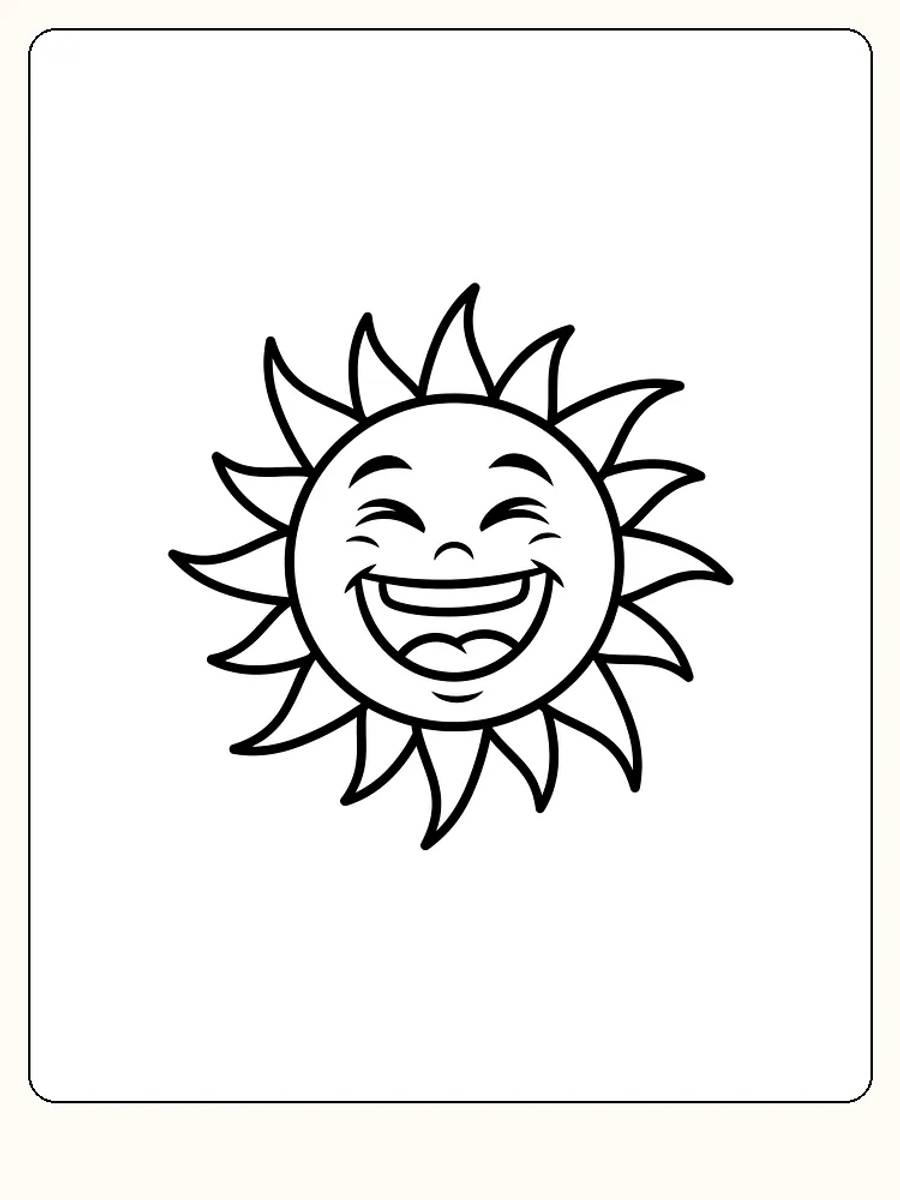Fargeleggingsbilde av en glad sol med brede stråler, klar for utskrift