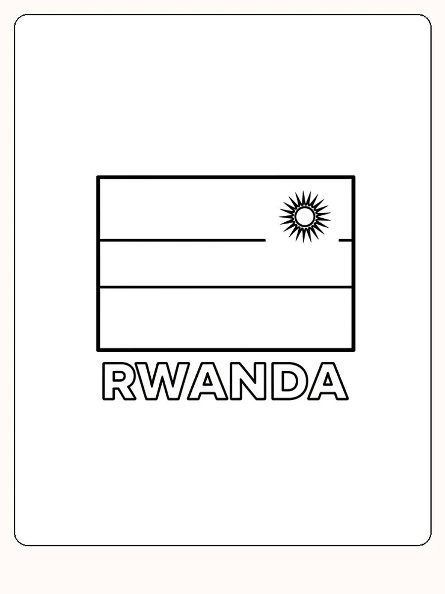 Rwandas Flagge mit blauen, gelben und grünen Streifen, bereit zum Ausmalen