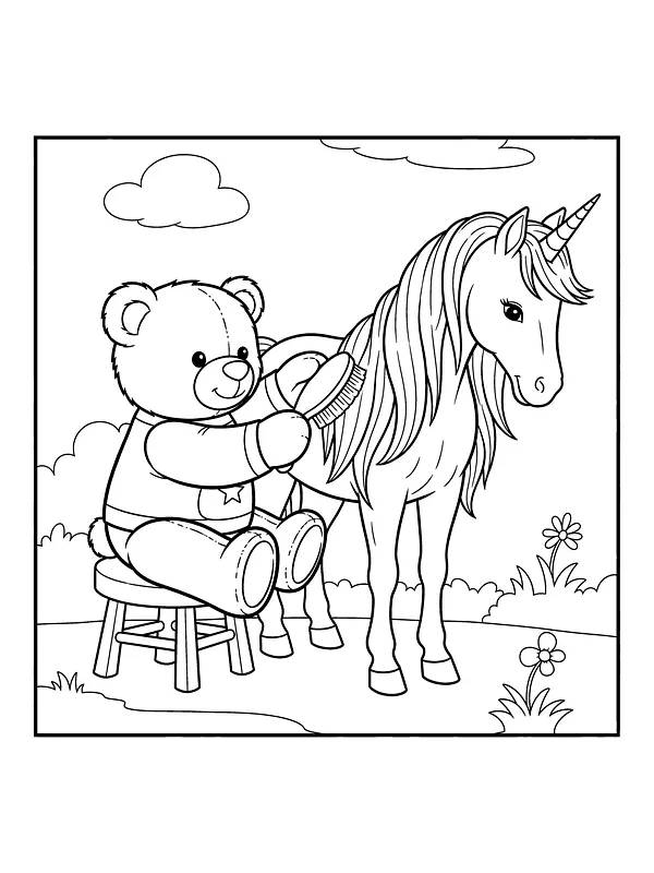 Bär kümmert sich um Einhorn