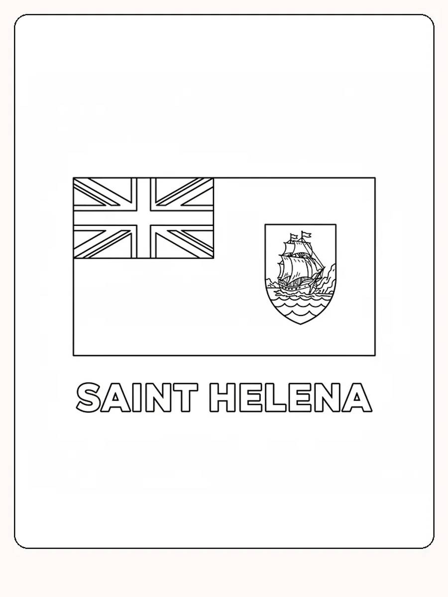 Das Flagge von St. Helena mit Union Jack und Wappen, bereit zum Ausmalen.