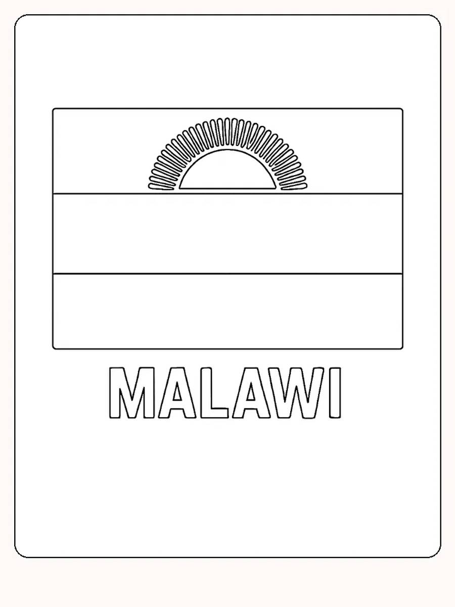 Malawis flagga med röd, svart och grön färg, redo för måla.
