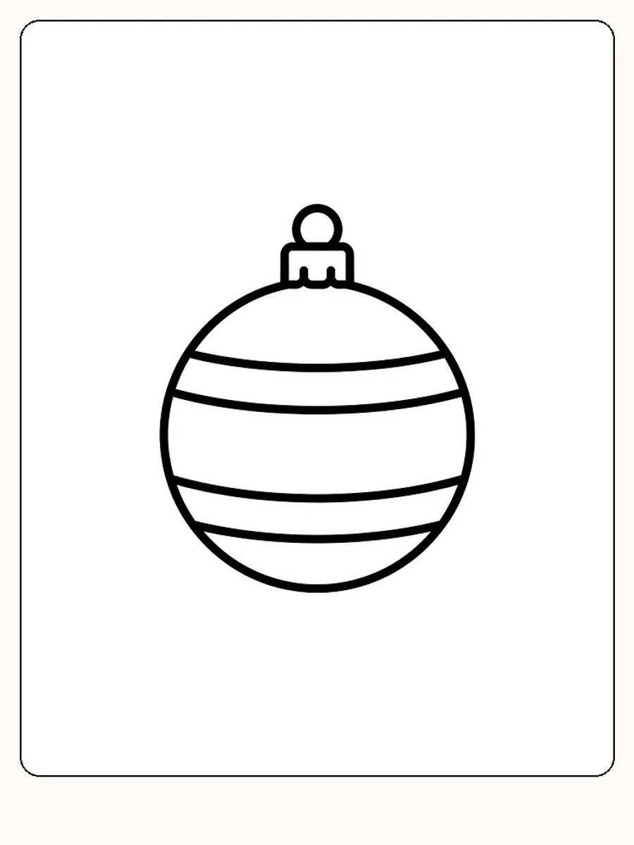 Fargeleggingstegning av en julekule med enkle rette linjer, klar til å bli fargelagt til jul