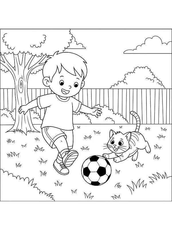 Gutt og katt leker med fotball, underkategori