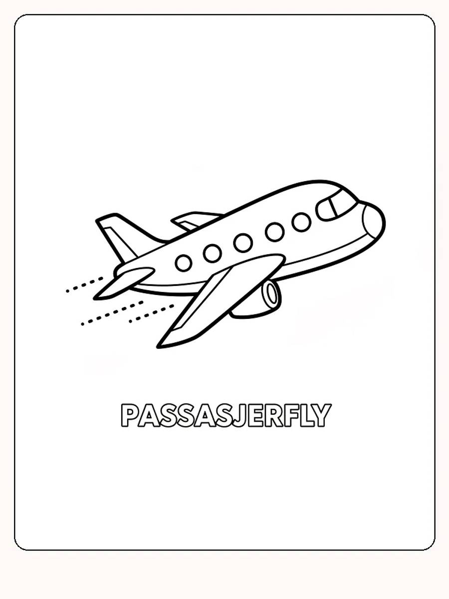 Målarbild av ett passagerarflygplan som flyger, klart för utskrift