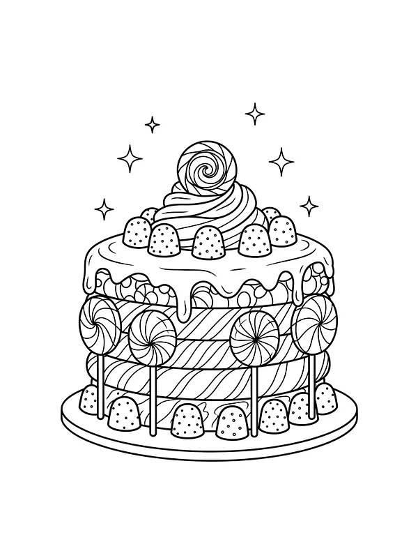 Kake med godteri og stjerner