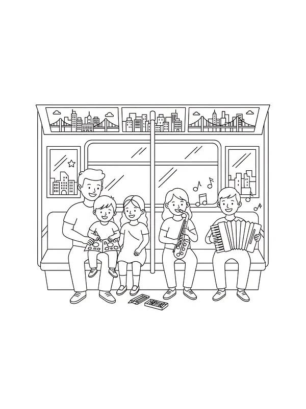 Familie spiller musik i toget