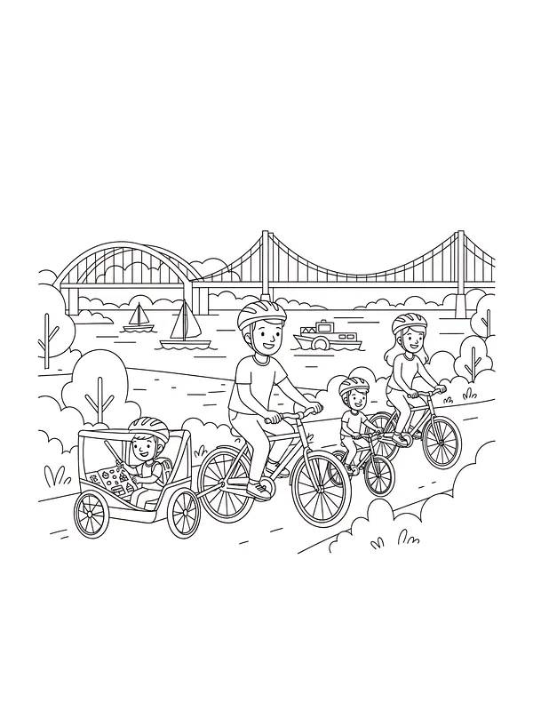 Familie på cykeltur i parken