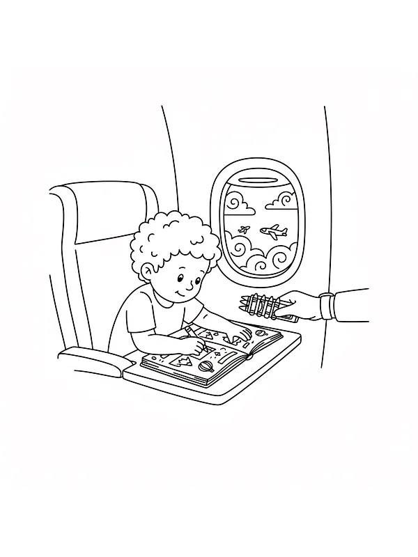 Barn som fargelegger i fly