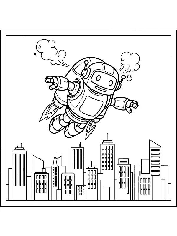 Robot som flyr over en by