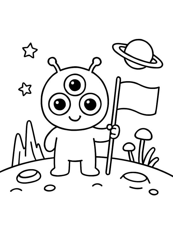 Alien med flag på planet