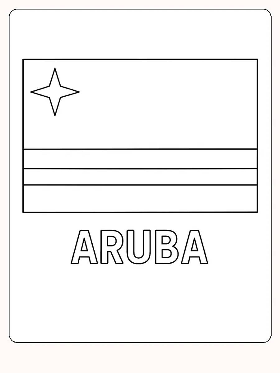 Arubas Flagge mit Stern und Streifen, bereit zum Ausmalen