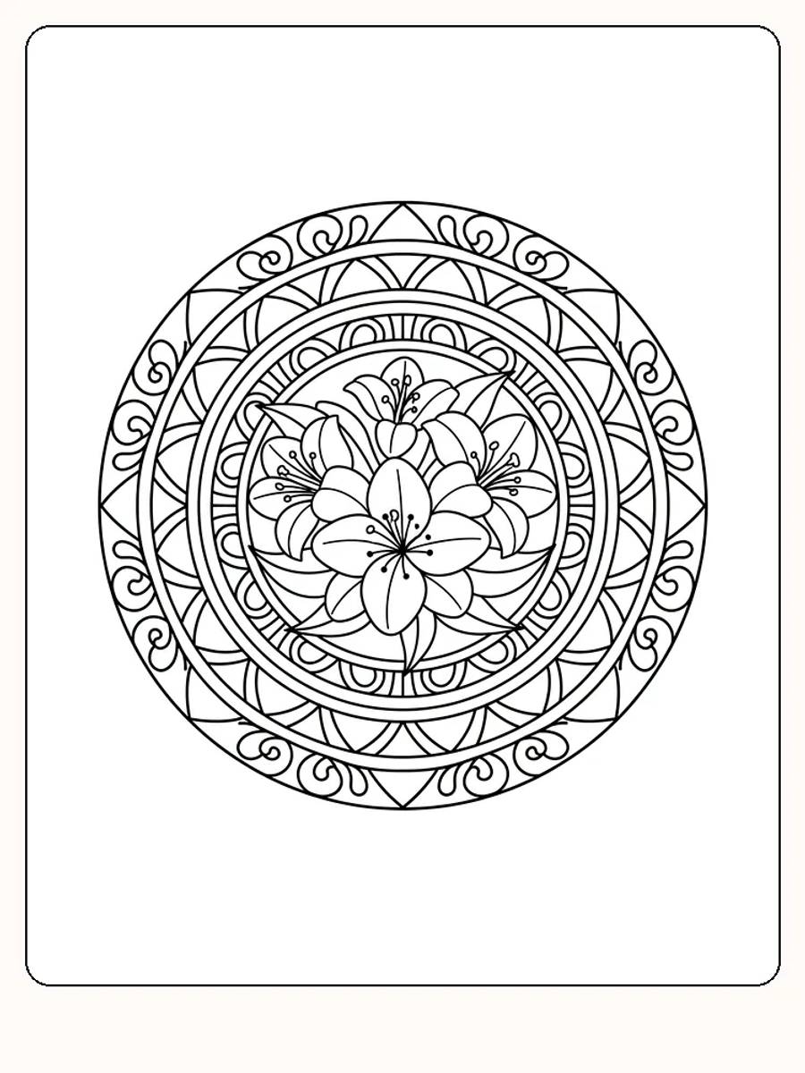 Intrikates Mandala mit Blumendetails für kreatives Ausmalen