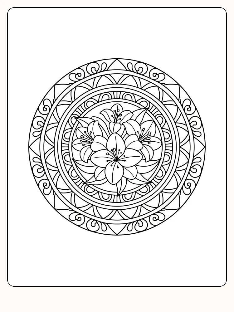 Intrikates Mandala mit Blumendetails für kreatives Ausmalen