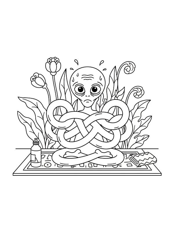 Alien i yoga på matte