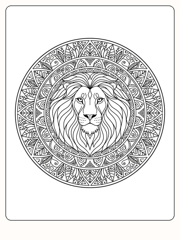Detaljert mandala med løvehode for fargelegging, intrikate mønstre